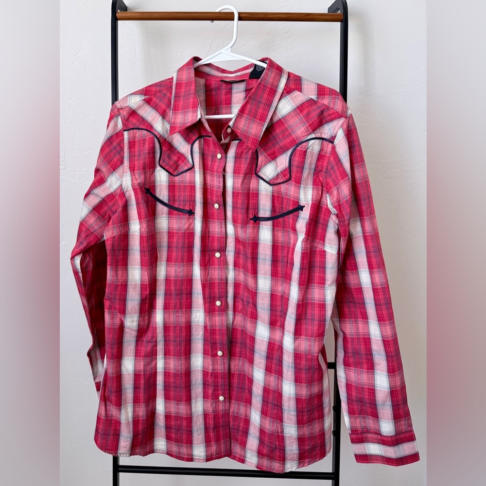 WRANGLER RETRO WOMEN'S PLAID PRINT LONG SLEEVE PEARL SNAP WESTERN SHIRT, SIZE XL